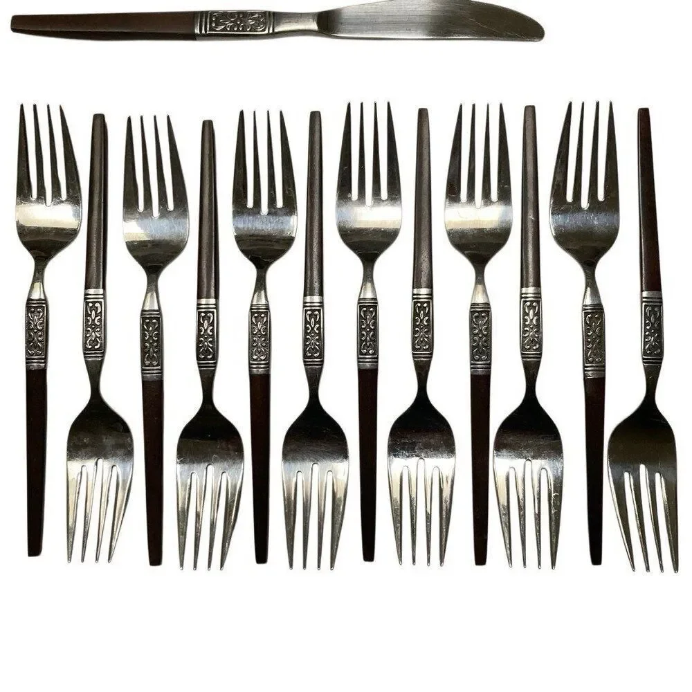 MCM INTERPUR Bar Harbor Stainless Steel Faux Wood Scroll Japan‎ Flatware 68 PCS